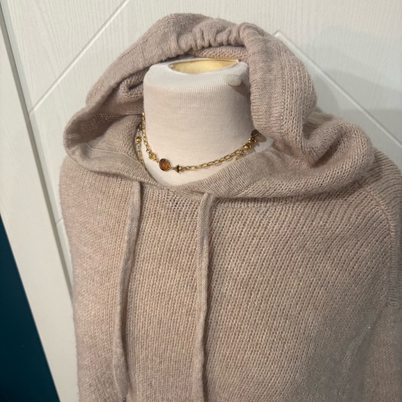 H&M Taupe Hooded Sweater Knit / minimalist neutral , cozy loungewear pullover/ - Picture 3 of 6